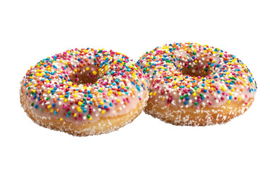 Delicious frosted donuts covered with vibrant rainbow sprinkles great for kids and events isolated on transparent background PNG