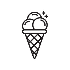 Ice cream cone with three scoops and sparkles, line art style