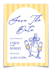 Elegant Hand Drawn Wedding Save the Date Card.