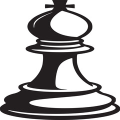 Isolated black and white illustration of a chess bishop piece on a plain white background view from the front