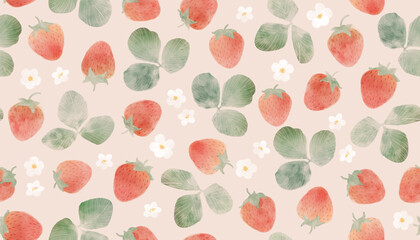 Watercolor strawberry seamless pattern