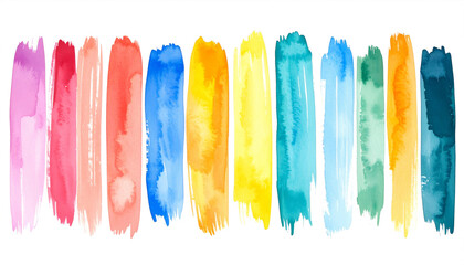 Vibrant Watercolor Rainbow Strokes on Transparent Background