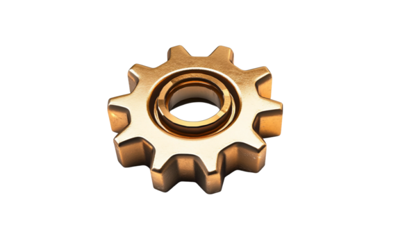 Gear emoji with shiny metallic surface representing mechanical precision concept isolated on transparent background PNG