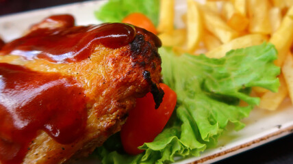 Roast chicken and brown sauce
