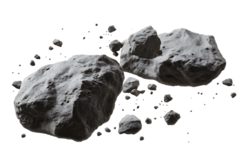 asteroids swarm of boulders or stone meteorite isolated on white background PNG