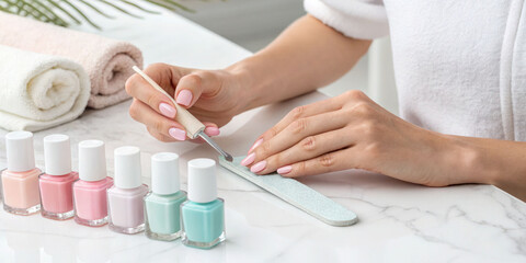 Nail care at home manicure salon diy tutorial nail polish colors hand care beauty routine spa day treatment