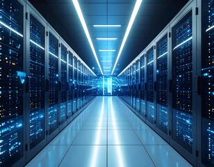 Obraz premium Server room interior with glowing tech