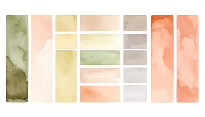 Abstract Watercolor Background with Muted Orange and Green Rectangles
