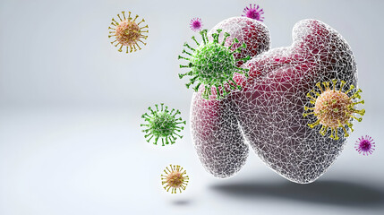 Abstract 3d Medical Illustration Of Viruses Attacking Lungs
