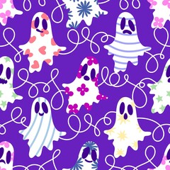 Halloween ghost seamless cute cartoon pattern for wrapping paper and fabrics