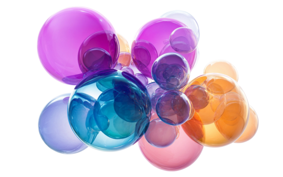 Glossy floating transparent pastel bubbles creating a soft and dreamy visual effect isolated on transparent background PNG