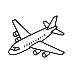 A simple line drawing of a passenger airplane in flight