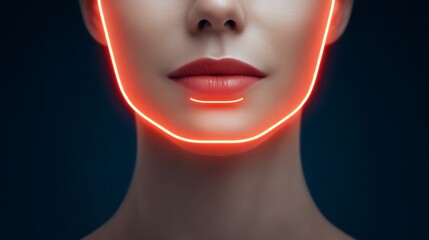 44 year old female post dermal filler in lips with a neon outline cross section highlighting glowing depiction of injected gel