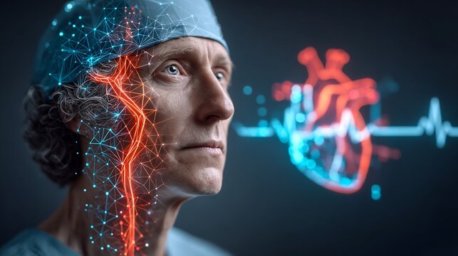 44 year old male post cranial shunt placement with a glitch art overlay showing a glowing depiction of CSF flow restoration in the ventricular system