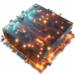 3D AI Processor Chip with Glowing Data Circuits