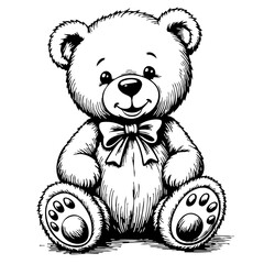 Cute teddy bear sitting with a bowtie in a vintage sketch style  