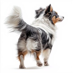 Fototapeta premium Adorable Australian Shepherd Dog with Energetic Fur and Wagging Tail Pet Photography