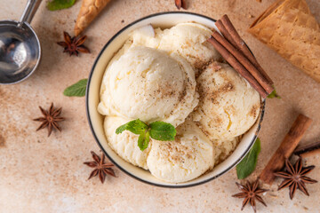 Garam Masala Gelato, Indian Three Spice Ice Cream in white ceramic bowl