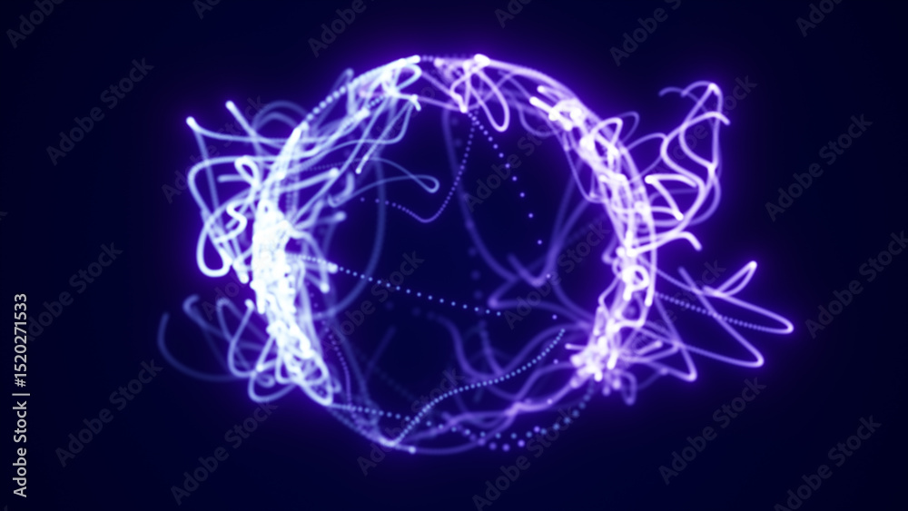 Wall mural abstract glowing purple digital sphere formed from delicate particle waves, futuristic and dynamic e