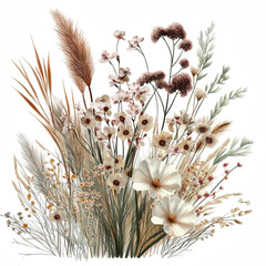 Boho Style Vintage Grass and Flower Arrangement with High Fidelity Detail
