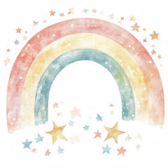 Boho Rainbow with Muted Tones and Stars White Tra.