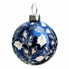 Blue Ornament with Silver Holly Leaves and Snowflakes