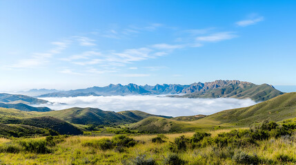 Obraz premium Panoramic Mountain View With Valley Fog