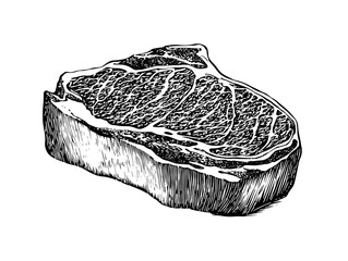 Vintage engraved illustration of a juicy ribeye steak from a timeless culinary collection showcasing artisanal design