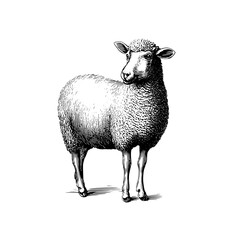 Fototapeta premium Vintage engraved illustration of a sheep showcasing intricate details and timeless appeal in design and craftsmanship