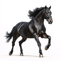 Obraz premium Galloping Black Stallion - Equine Agility and Elegance Captured in Majestic Horse Photography