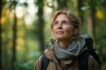 Woman Exploring the Scenic Forest. Embrace Nature, Adventure, and Serenity in the Wilderness
