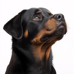 Fototapeta premium Rottweiler Canine Portrait. Loyal Purebred Dog Breed - Obedient, Protectively Cute Pet Photography