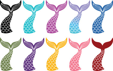 Colorful Mermaid Tail Silhouettes Set – Scaled Vector Clipart for Ocean-Themed Crafts & Designs