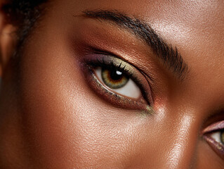 Fototapeta premium extreme close-up of bold eye makeup, shimmering pigments, perfect skin