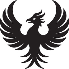 A stylized black phoenix with wings outstretched against a plain white background illustration art