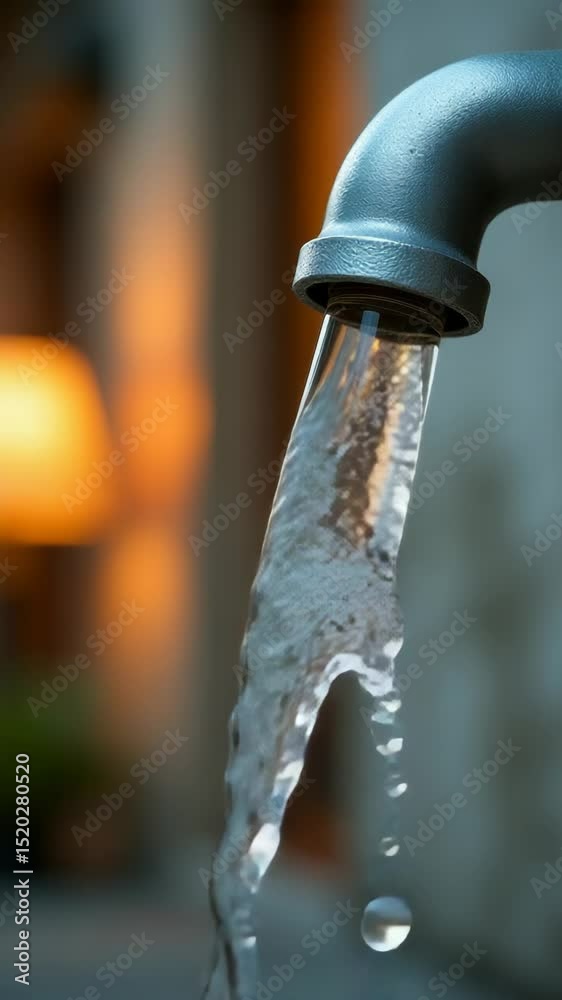 Poster Close-up view of a faucet with water flowing from the spout