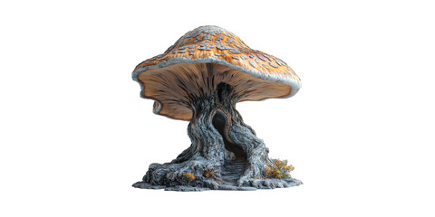 Fantasy Mushroom House With Textured Cap And Entrance. Whimsical Architecture In Nature Isolated On Transparent Background