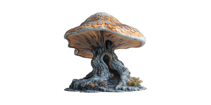 Fantasy Mushroom House With Textured Cap And Entrance. Whimsical Architecture In Nature Isolated On Transparent Background