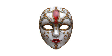 Ornate Venetian Mask With Intricate Gold And Red Detailing. Symbol Of Mystery And Elegance Isolated On Transparent Background