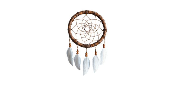 Traditional Dreamcatcher With Feathers. Symbol Of Protection And Positive Energy Isolated On Transparent Background