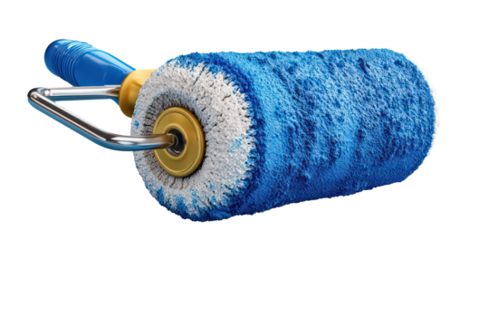 paint roller icon renovation and design concept blue and white flat vector isolated on transparent background