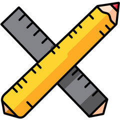 Fototapeta premium Cartoon Pencil and Ruler Crossed Illustration on Transparent Background