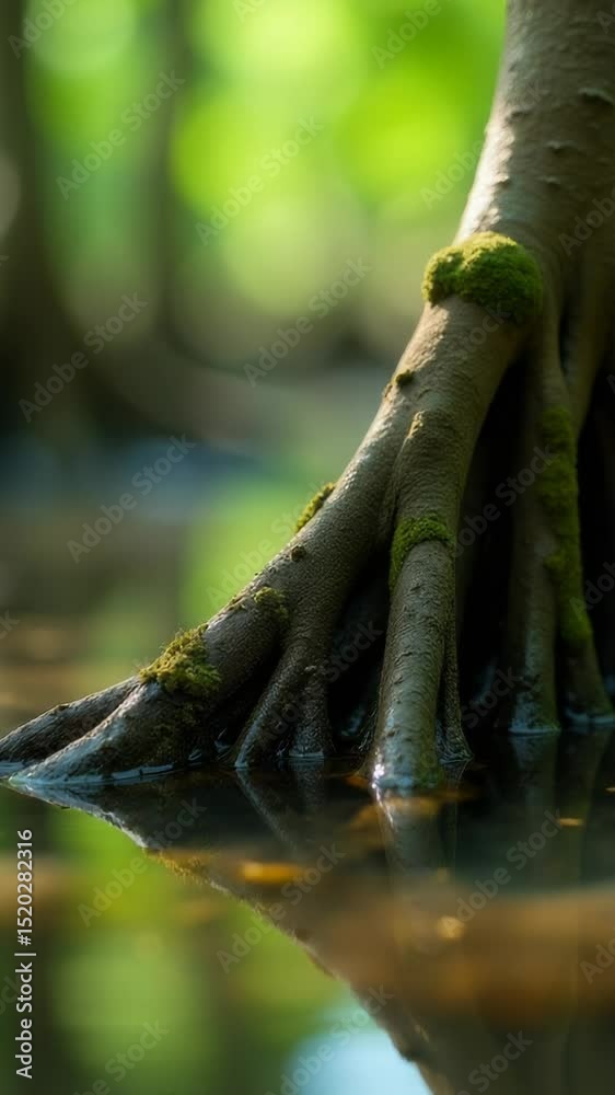Poster a close-up shot of a tree trunk submerged in water