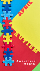 Colorful puzzle pieces on vibrant background with text 