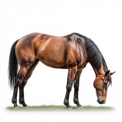 Obraz premium Brown Horse Grazing in Serene Farm Pasture - Equine Beauty and Nature's Tranquil Wildlife Portrait
