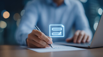 Professional Businessman Signing Electronic Contract in Office