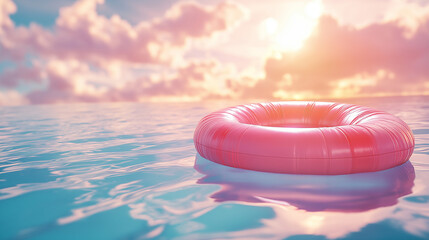 A brightly colored pink  swimming float resting on a clean sea background, showcasing its shape and design