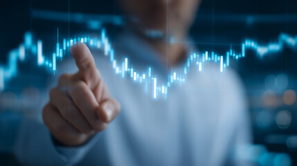 Investor Analyzing Candlestick Chart in Modern Financial Office