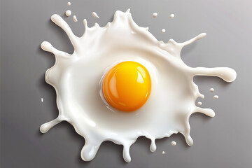 Vector realistic milk splash on a gray background, with egg yolk on top of the milk splash