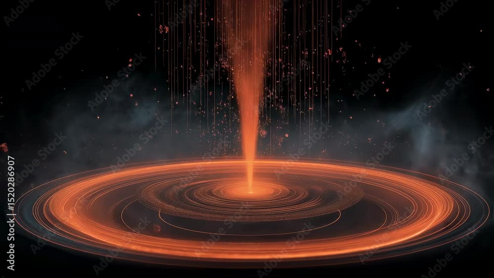 Wall mural glowing orange energy beam falling into concentric circles creates a mesmerizing visual effect again